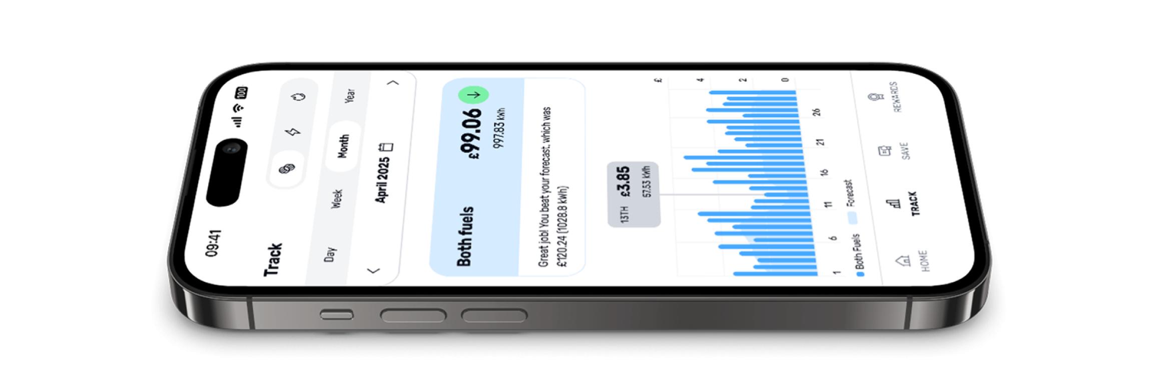 Phone showing the energy saving Henrie app